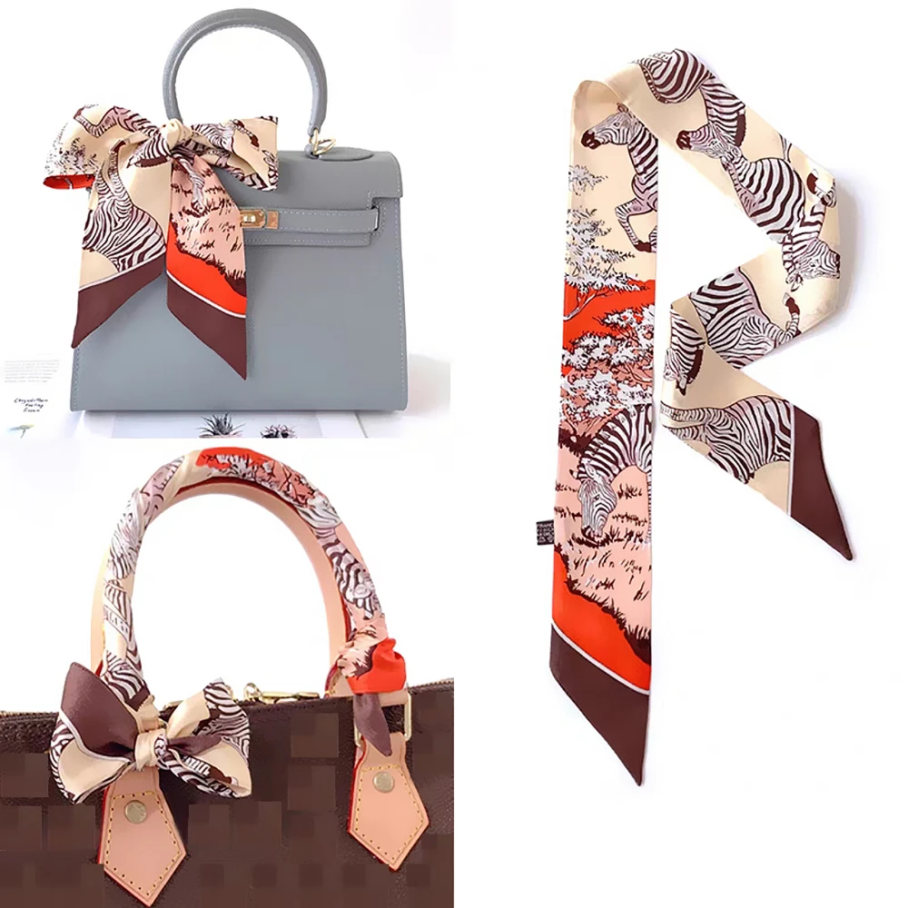 South Korea\'s Four Seasons Versatile Zebra Fine Horse Women\'s Twill Ribbon Scarf Travel Bag Handle Ribbon Hair Band Small Scarf