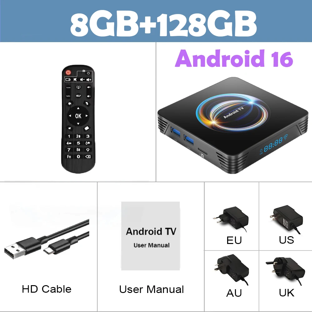 Android 16 Smart TV Box X66 8 GB + 256 GB Rockchip RK3528 Google Assistent 8K Video Bluetooth5.4 Mediaspeler Zeer snelle Set Top Box