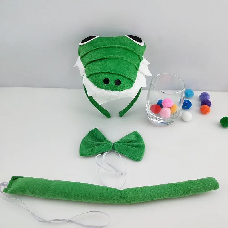 Women Girl Green Crocodiles Dinosaurs Turtles Costume Ears Headband Tails Bow Skirt Tutu for Halloween Animals Cosplay Set