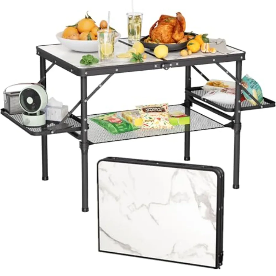 

Folding Camping Table 3ft for Outdoor Patio RV Car Camping, Aluminum Light Solid, Gray, Extra Side Racks Storage Net
