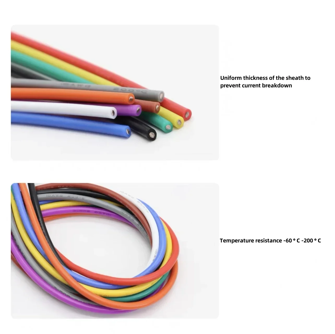 Heat Resistant Flexible Silicone Wire 30/28/26/24/22/20/18/16AWG Stranded Cable Electrical Tinned Copper Wire （5 Colors Mix Kit
