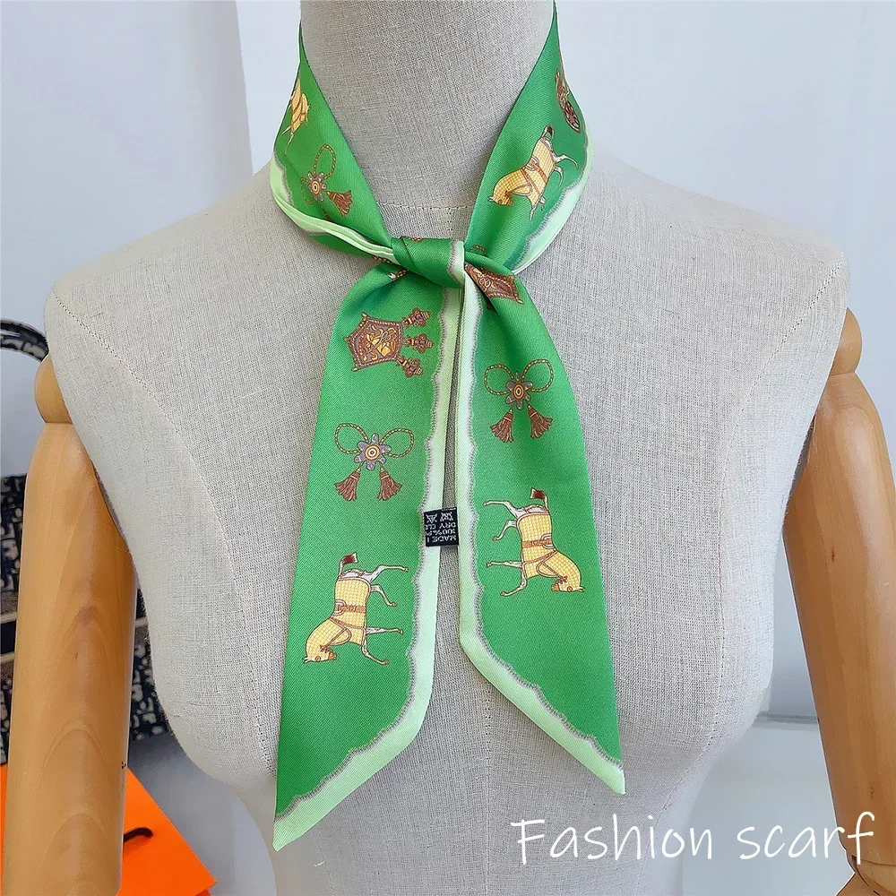 1PC Korean Summer Luxurious Check Female Decoration Twill Long Ribbon Binding Bag Silk Ribbon Hair Belt Hot Selling Small Scarf