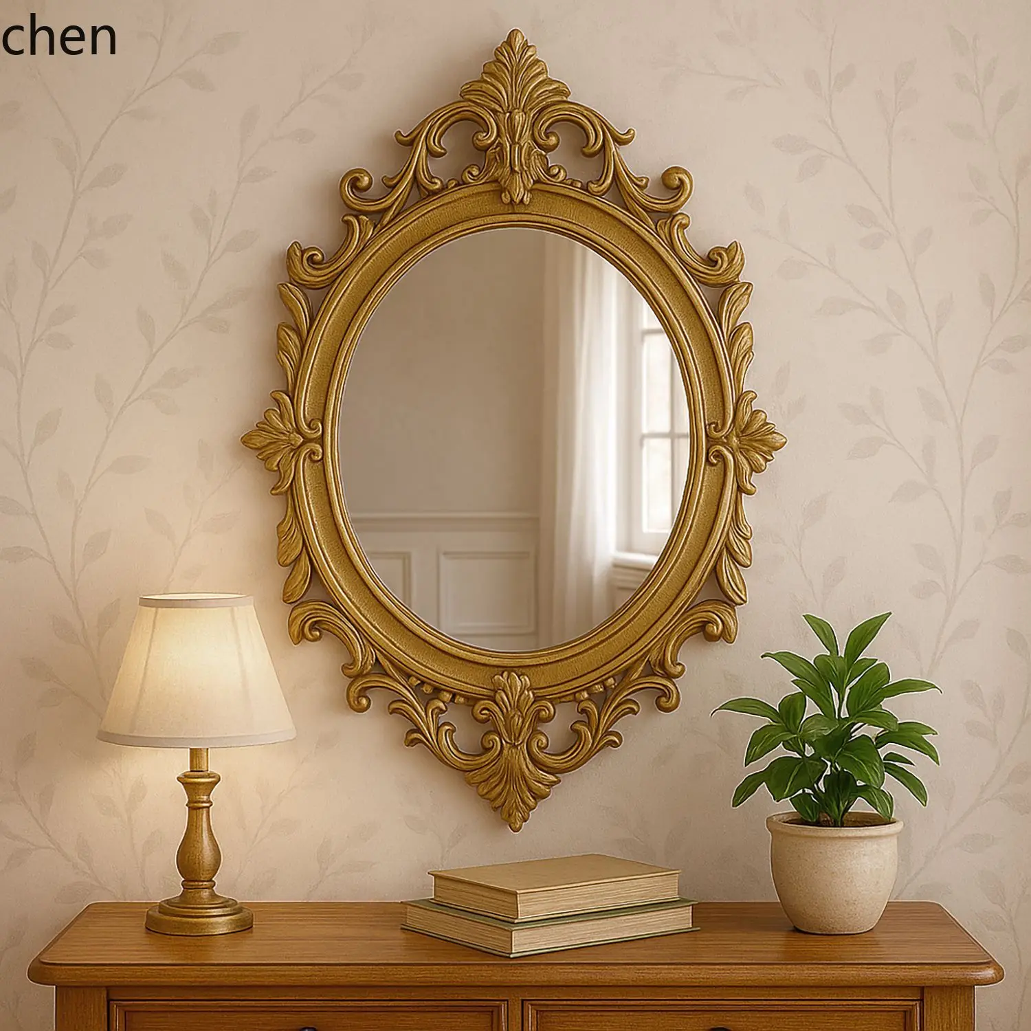 HT home decor mirror - practical bedroom, study, dressing, and makeup mirror with lace trim