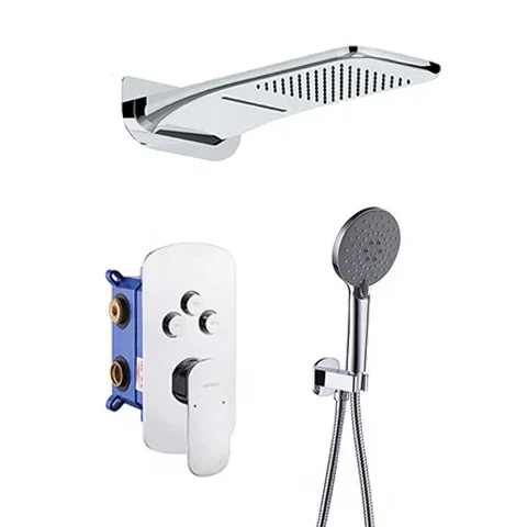 Empolo Shower 3 Way Wall Mounted Push Button Thermostatic Rain Shower Bathroom Bar Shower Cartridge Water Bath Mixer Set