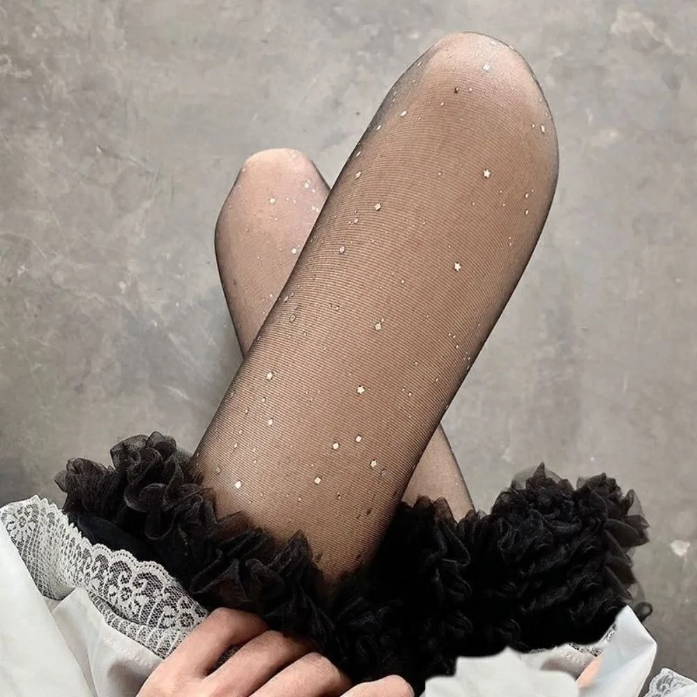 

Polka Dot High Waist Shiny Stockings Highly Elastic Ultra-Thin Korean Pantyhose Sequin Flash Silk Stockings Stage Performance