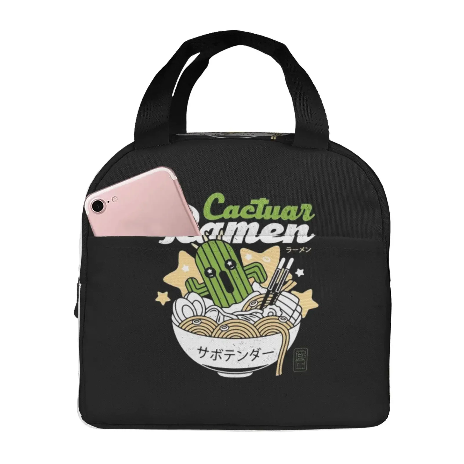 Cute Cartoon Cactus Ramen Print Portable Lunch Boxes Waterproof Thermal Cooler Food Insulated Lunch Bag  School