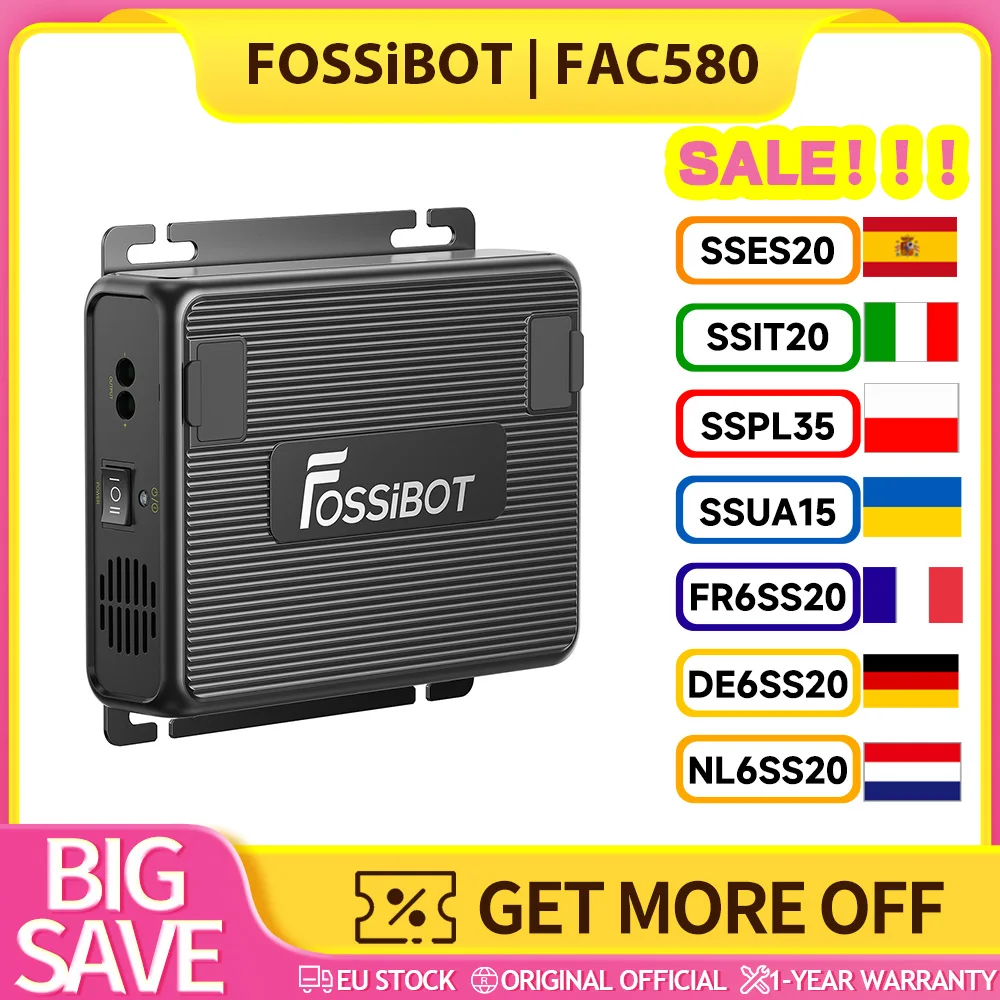 Chargeur d'alternateur FOSSiBOT FAC580 580W pour centrale électrique FOSSiBOT, compatibilité polyvalente, charge à haute efficacité, fonctionnalités avancées de sécurité, système de refroidissement