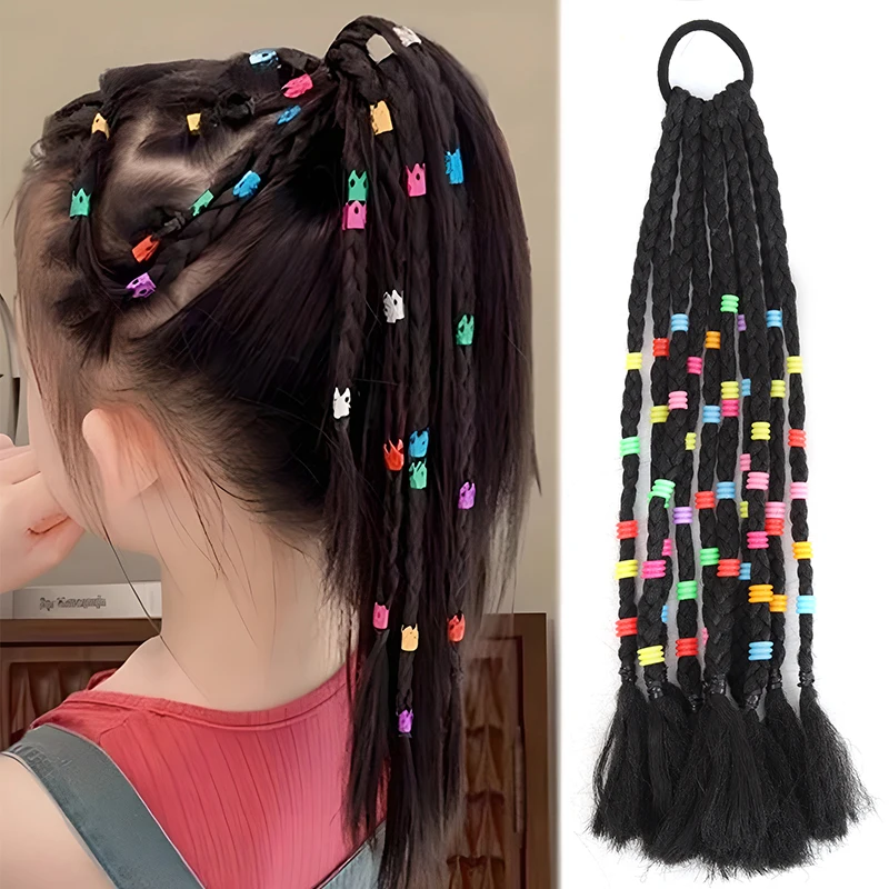 

12-дюймовый короткий плетеный парик с бусинами, темный, с цветными бусинами, повязка на голову, плетеный вручную аксессуар для волос, парик-косичка