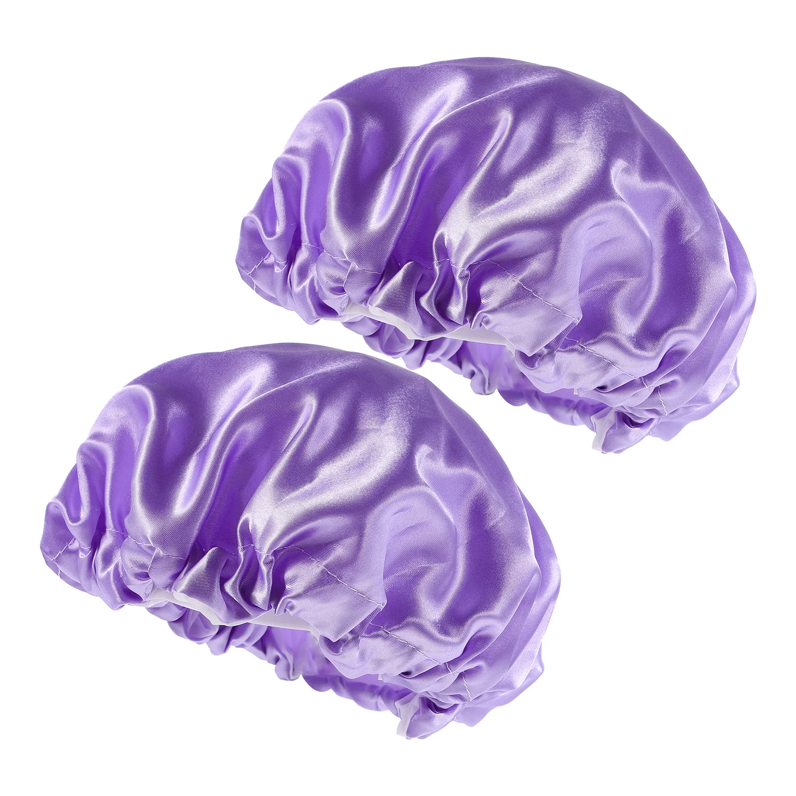 

2Pcs Stylish Shower Caps for Women Waterproof Satin Fabric Reusable Elastic Edges Bath Hat Household Cleaning Makeup