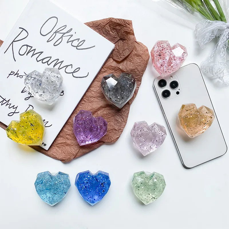 

3D Heart Crystal Glitter Mobile Phone Stand Holder Grip Fold Tok Support For IPhone 15 16 Phone Tablet Accessories Stand Holder