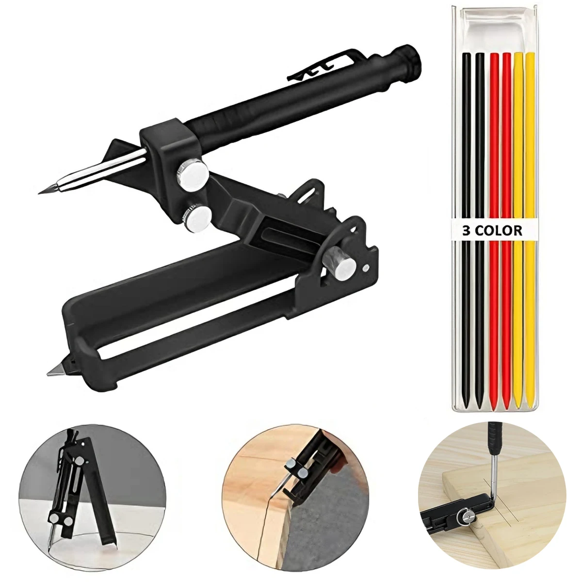 Woodworking Scribing Tool Grease Marker 6 Pencils Adjustable Tile Layout Gauge Precision Line Marking DIY Carpenter Kit
