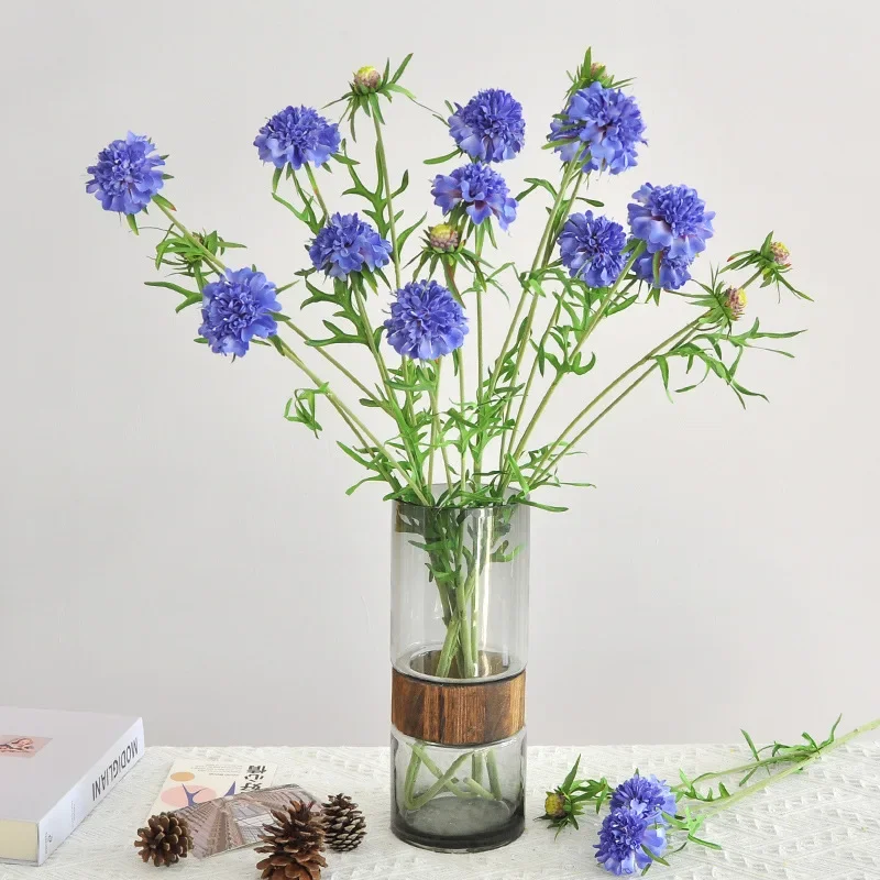 69CM Artificial Bouquet of Pine Cordyceps Narrow Leaves Blue Potted Flowers Home Decoration Wedding Road Layout Silk Flowers