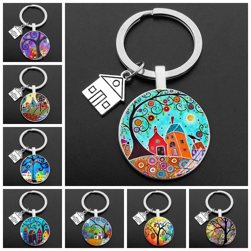 2023 Key To The New House Kechain Beautiful House Under The Starry Sky Key Ring Personality Jewelry Gift Key Holder for New Home