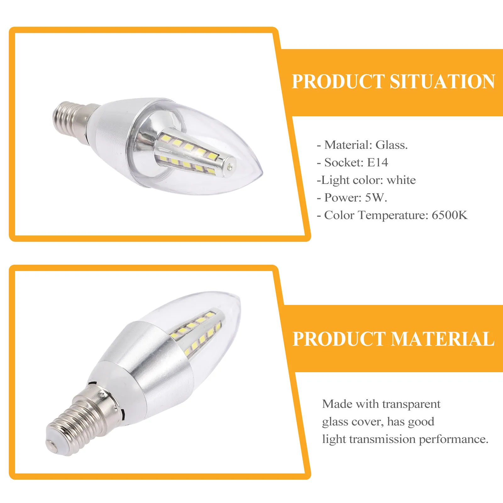 

2Pcs LED Light Bulbs E14 Base 5W Decorative Chandelier Candelabra Bulbs for Ceiling Lamps Bright Transparent Lamp