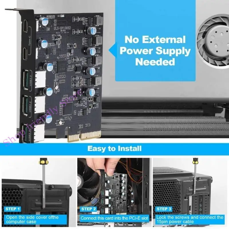 594A PCIE to USB 3.2 Gen 2 확장 카드 20GB 대역폭 5- 포트 (3X USB-A -2X 컨버터 PCIE Splitter 10/8