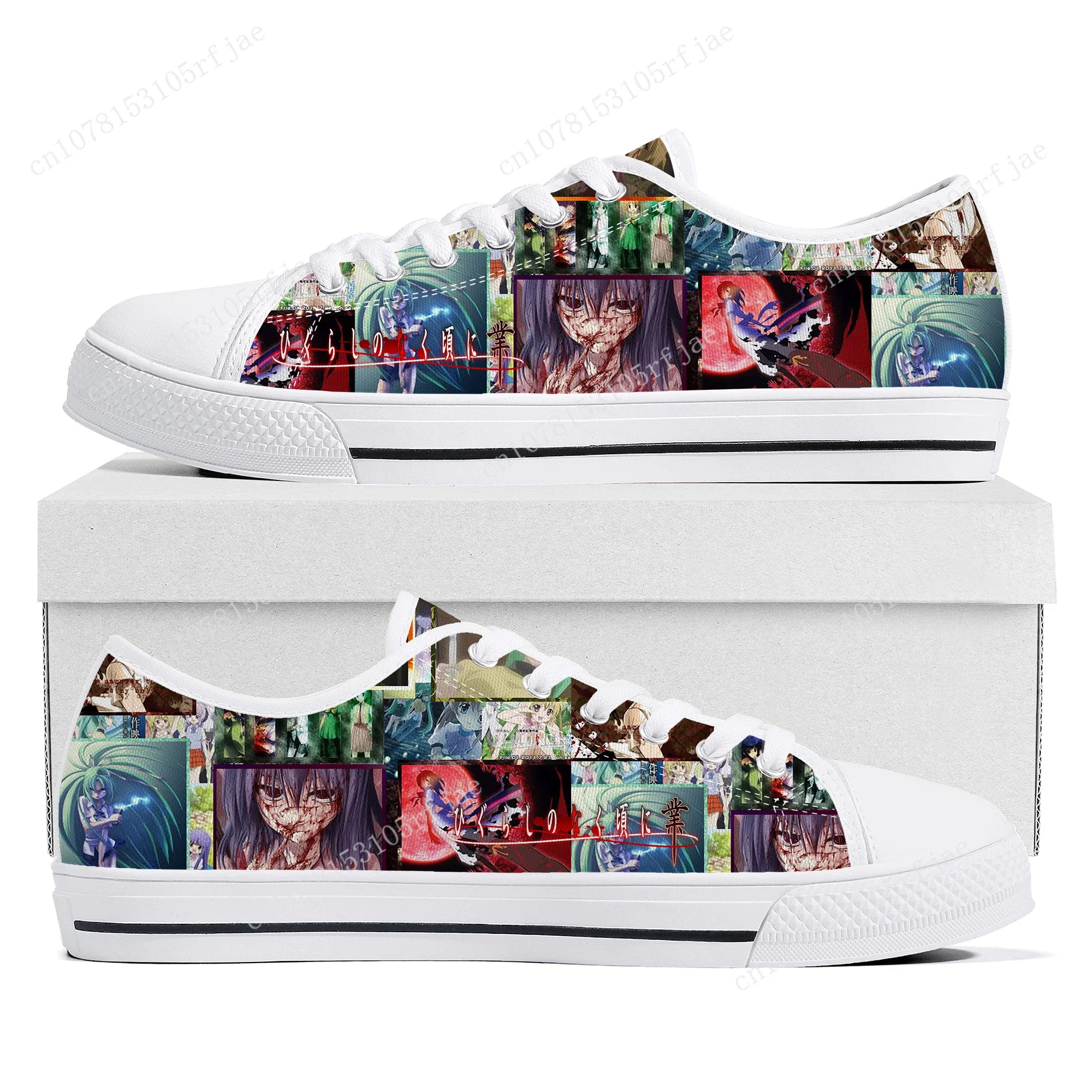 Higurashi Wanneer Ze Huilen Lage Top Sneakers Cartoon Spel Vrouwen Mannen Tiener Hoge Kwaliteit Canvas Sneaker Paar Op Maat Gemaakte Schoenen