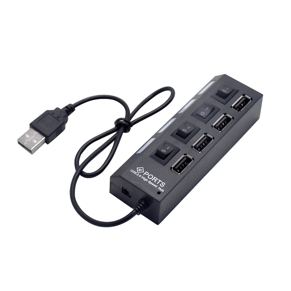 

4 Ports Usb Hub 2.0 High Speed With Individual Switches For Multi Devices Black Slim 45Cm Cable Usb Splitter Adapter Port