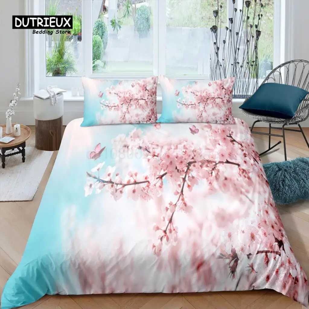 Home Living Luxury 3D Sakura Bedding Set Flower Duvet Cover Pillowcase Kids Bedding Set Queen and King EU/US/AU/UK Size