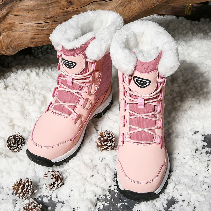 Damen Anti-Rutsch Schneestiefel, Warm und Dick mit Fleece-Futter, Geeignet für Winter-Schnee und Outdoor-Bergsteigen Skifahren – Detail 7