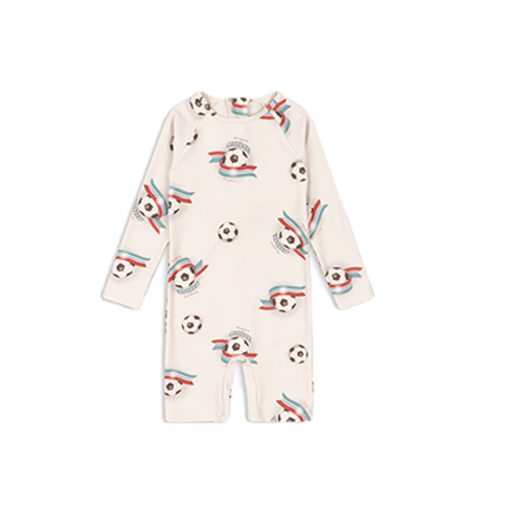 New KS Style Baby Rash Guard Swimsuit Striped Soccer & Duck Print Long Sleeve Swimwear Set Toddler Boys Girls Bathing Suit