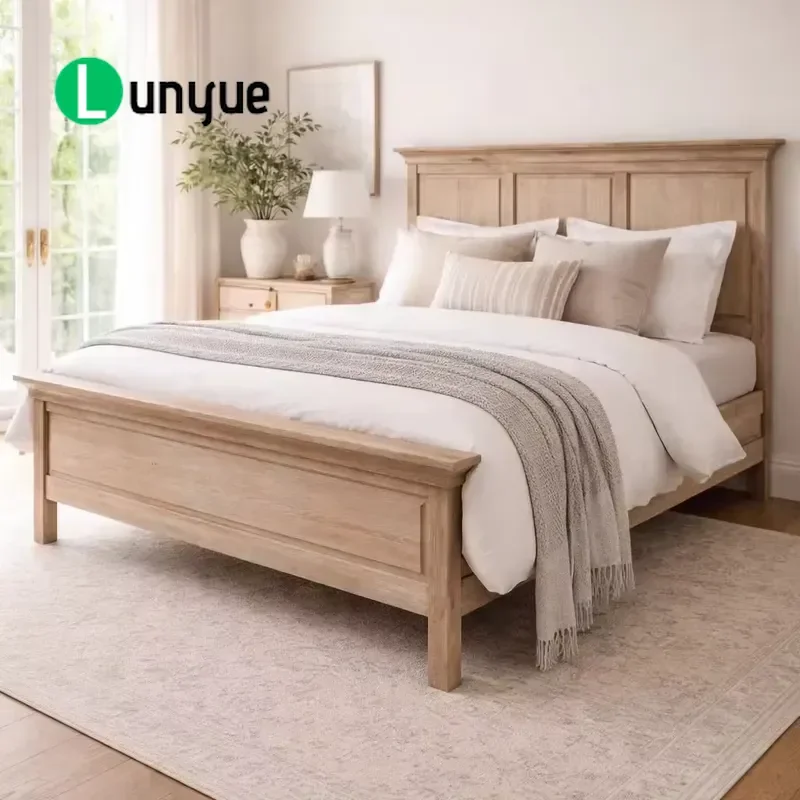 French Vintage Country Antique Luxury Solid Oak Queen Bed Frame Classic Wooden Bedroom Furniture Elegant Durable Home Decor