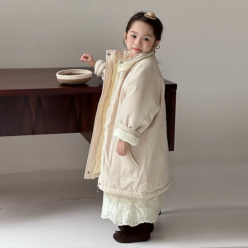 Military Coat Children's Padded Cotton Stand-up Neck Cotton-padded Jacket Autumn Winter New Medium and Long Down Cotton Clothes