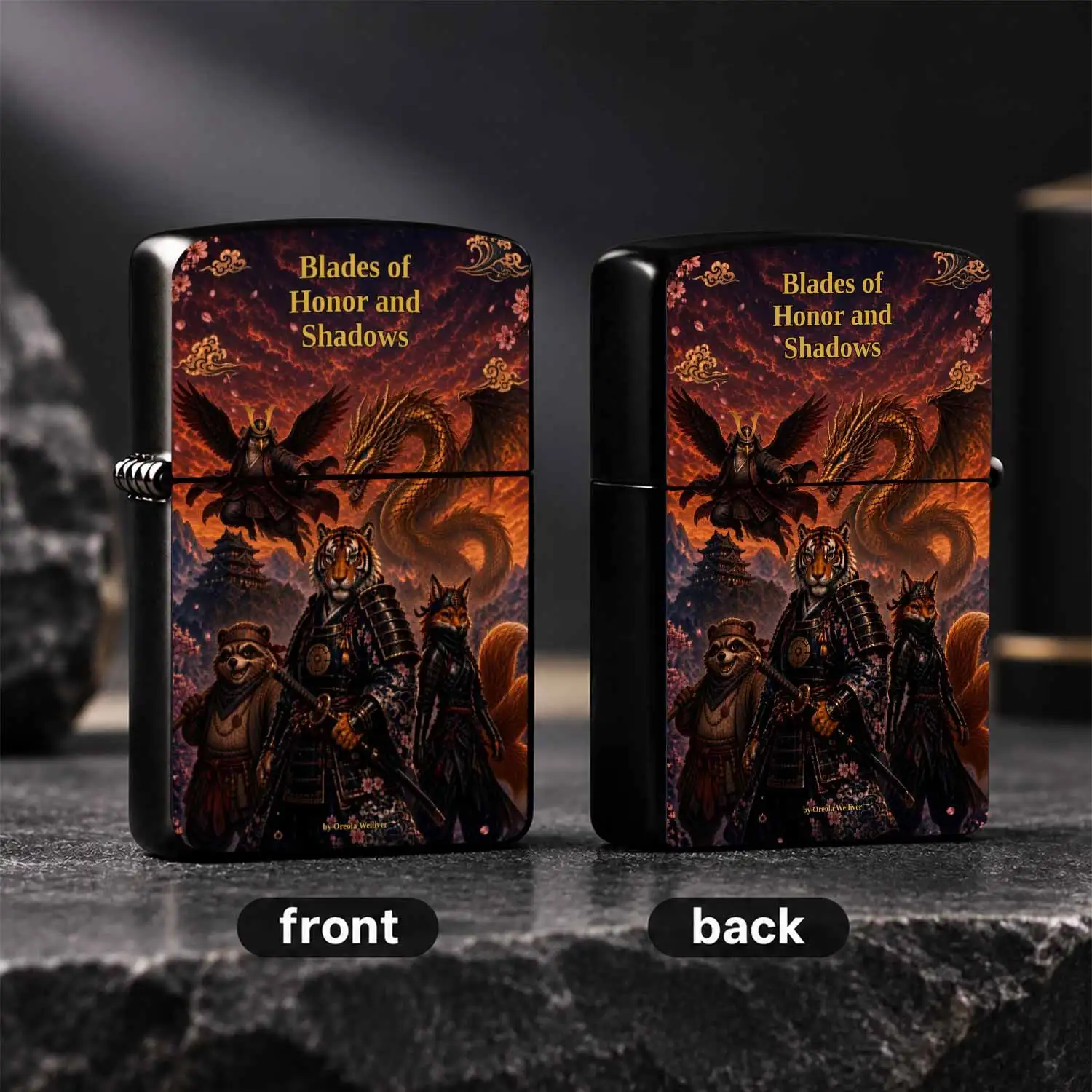 Japanese Fantasy Samurai Themed Lighter Blades of Honor and Shadows Original Cover Pattern Stylish Portable Daily Companion Full Scenario Suitable Ideal for Gifting PersonalDaily Use for All Occasions A Humorous And Interesting Lighter