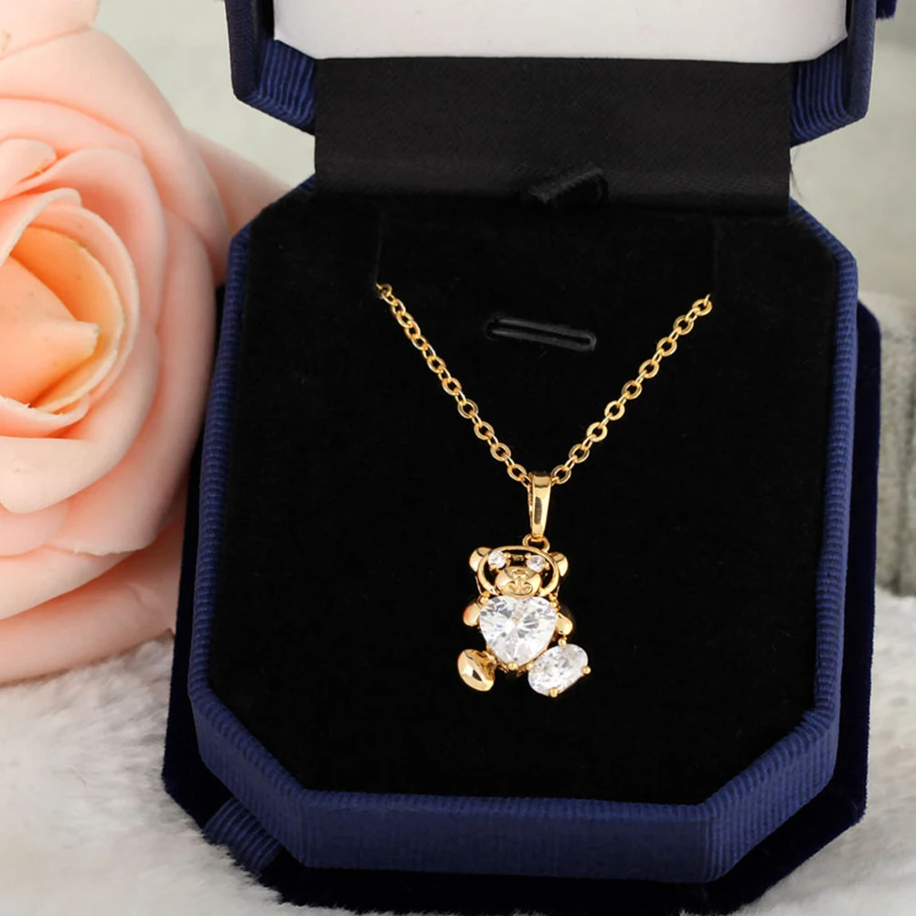

s Women Necklace Little Bear Shape Inlaid Zircon Lightweight Comfortable Jewelry for Birthday Anniversary Gift Golden