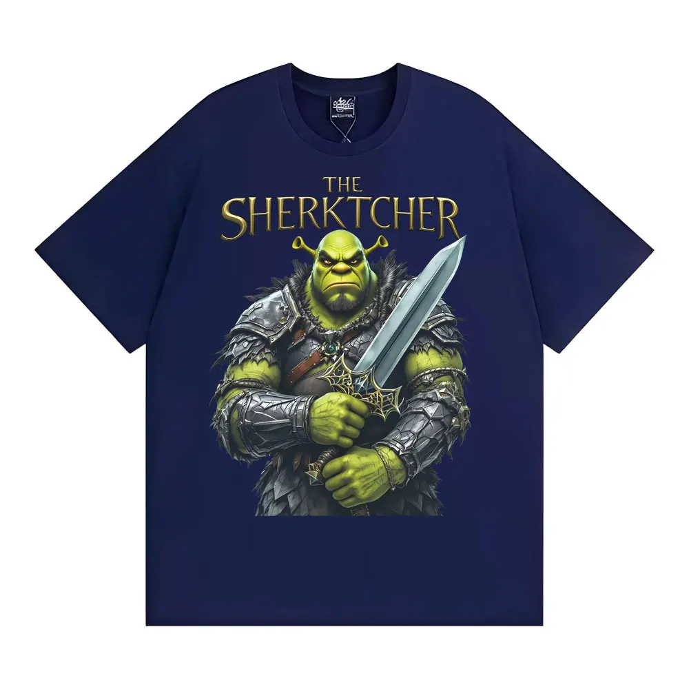 Funny The Sherktcher Shrek Witcher Meme T Shirt Men's Clothing Cotton Vintage Oversized T-shirts Man Fashion Casual Cozy T-shirt