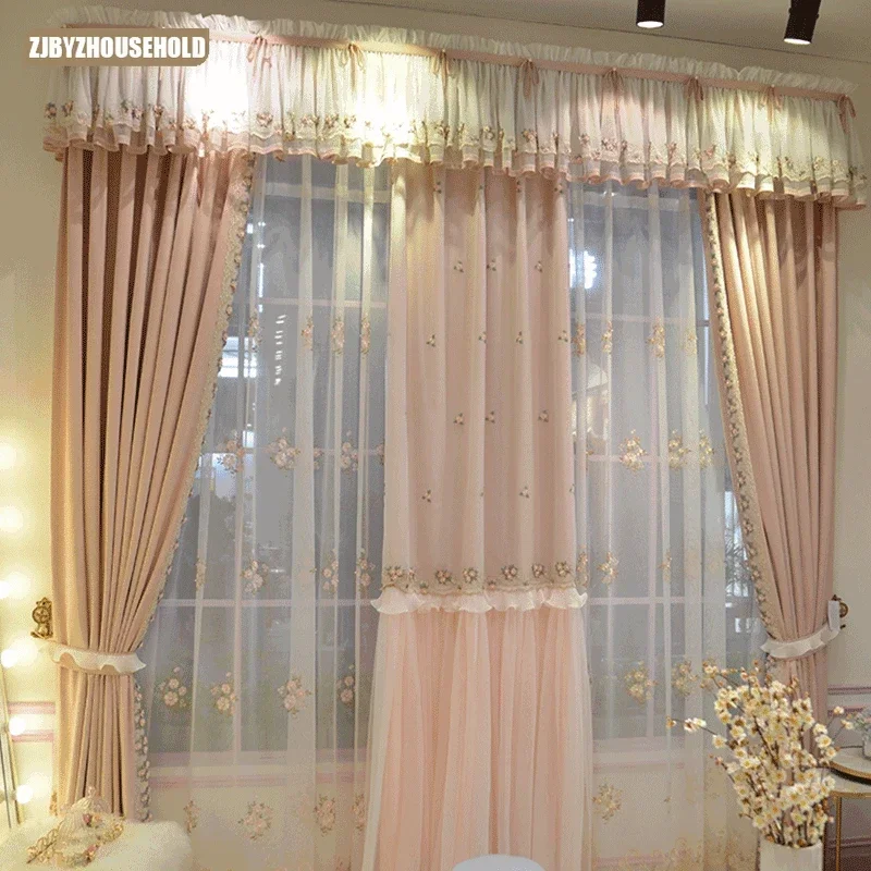 

Girls and Children Pink Lace Romantic Curtains for Living Dining Room Bedroom Princess Room Cotton and Linen Fabric Customized