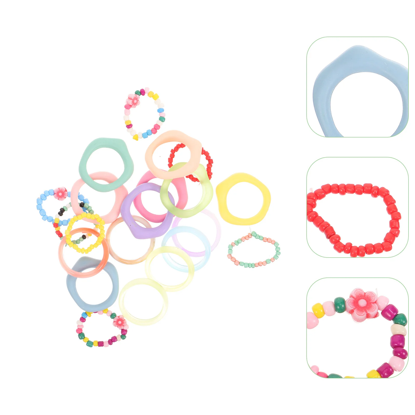 21 قطعة خواتم الاصبع الملونة الراتنج حلقة مجموعة أنيقة تكويم خواتم مجوهرات للنساء الفتيات الصيف الشاطئ اكسسوارات الحفلات