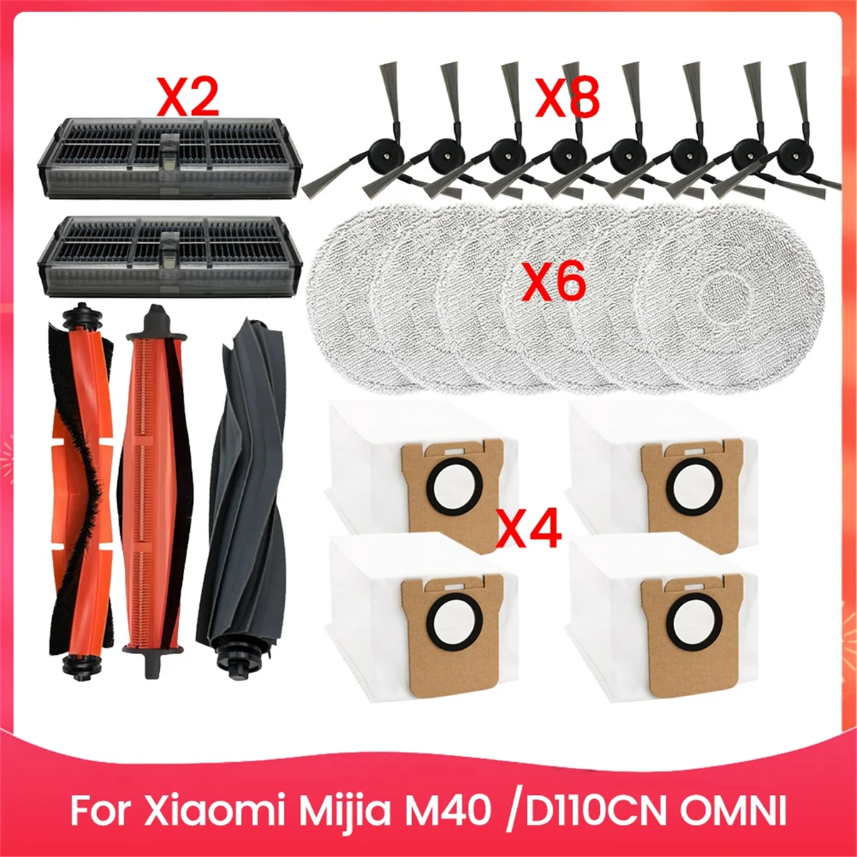 

A76Z 23PCS Brush Filter and Mop Cloth Kit for M40 D110CN OMNI Vacuum Cleaner Accessories Replacement Parts