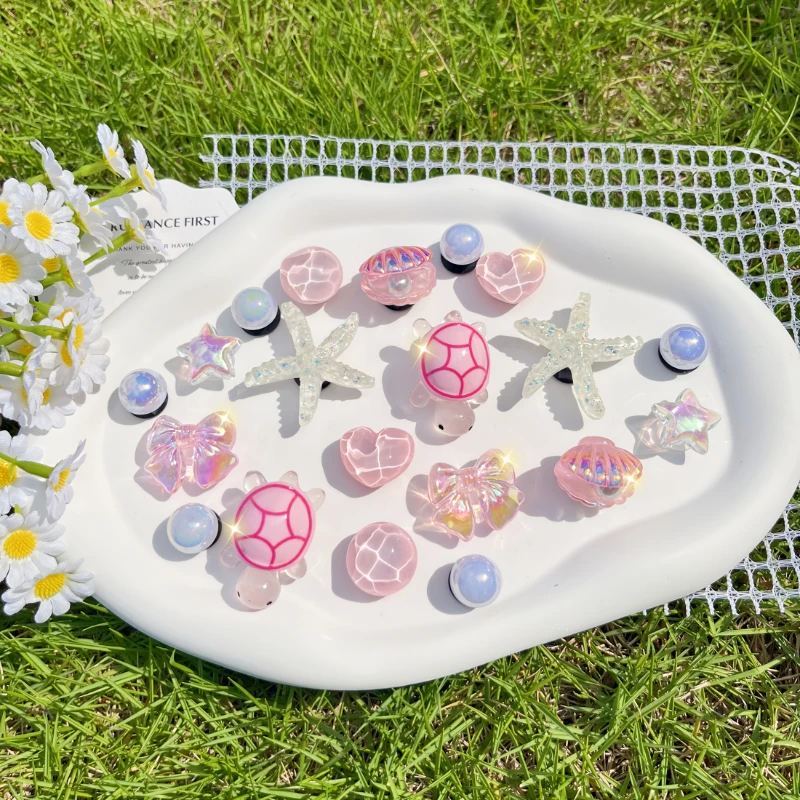 JIBBITZ Summer 20pcs of Pink Turtle And White Starfish DIY Decorations for Shoes Removable And Suitable for Sandals, Garden Shoe