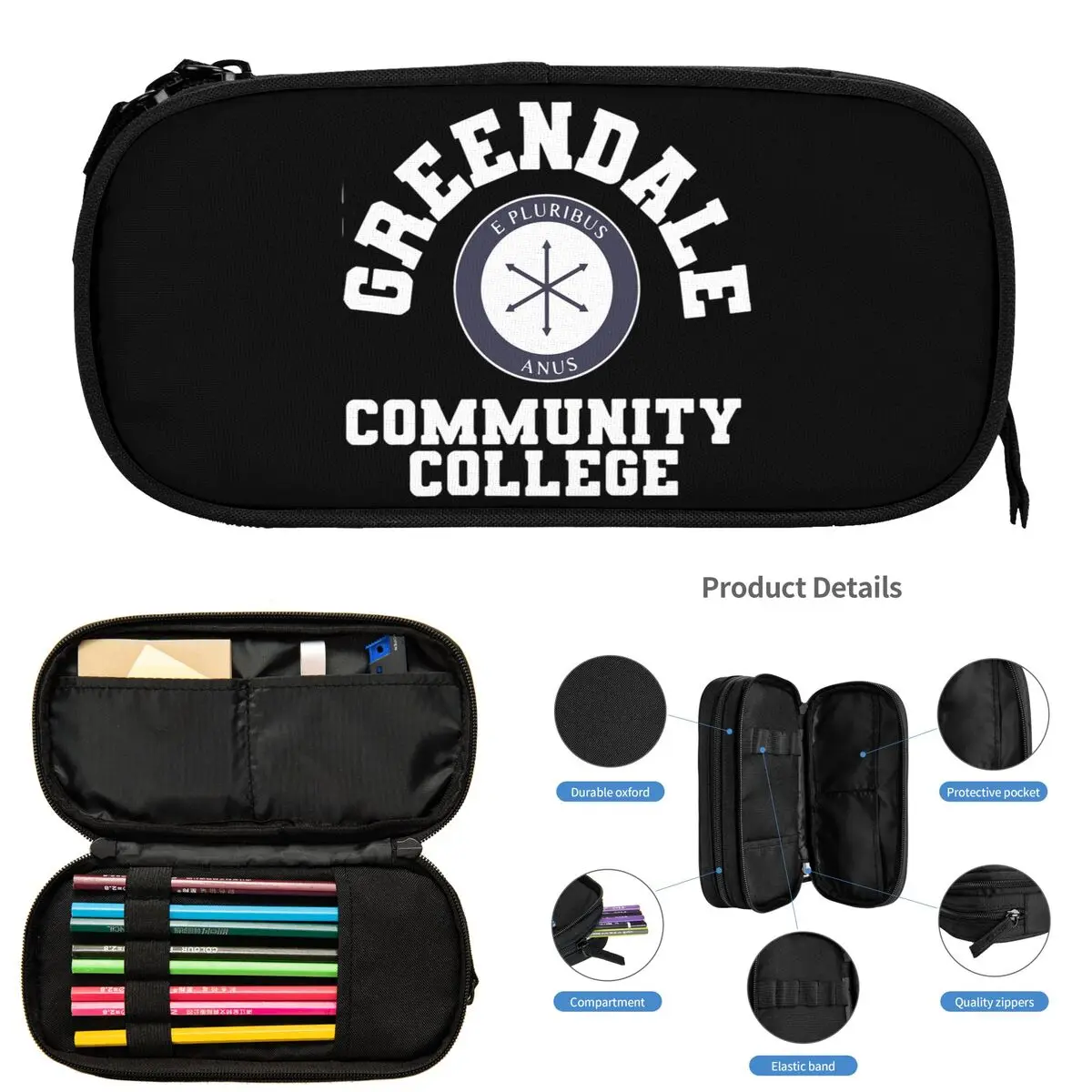 

Пеналы с коллажем Greendale Community для студентов, подарки, коробка для ручек, сумка для карандашей, большая вместительная сумка для карандашей, держатель для ручек