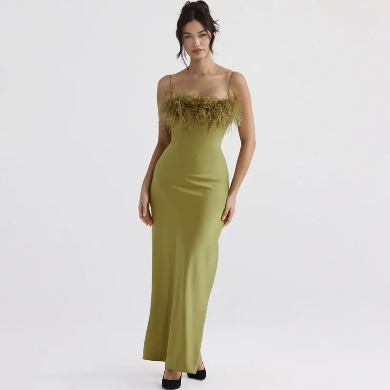 

Trendy WOMEN'S satin strap tube long dress backless French style gown