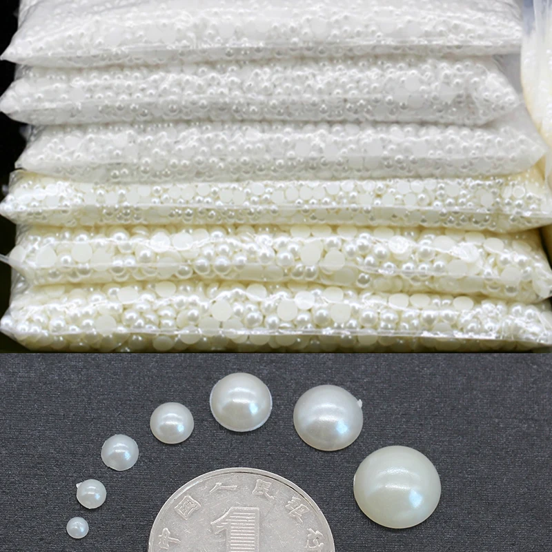 1.5-16mm White Ivory Mixed Colors Flatback Half Round Pearls Craft ABS Imitation Pearl Nail Art Scrapbook Beads DIY Decorate