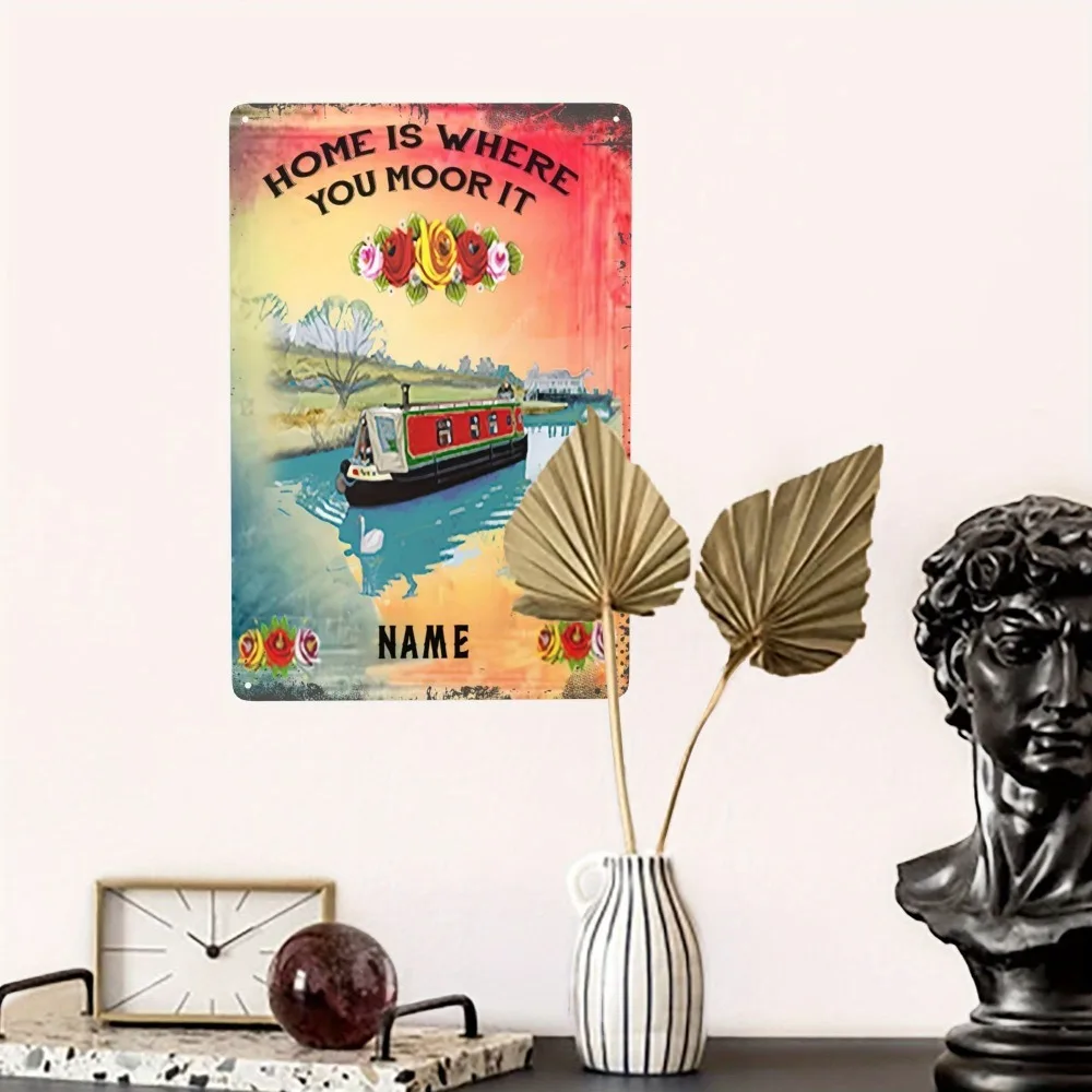 CIFbuy [2D Flat] Custom Narrowboat Metal Sign,Personalized Canal Boat Vintage Aluminum Wall Decor (Only For Decoration)