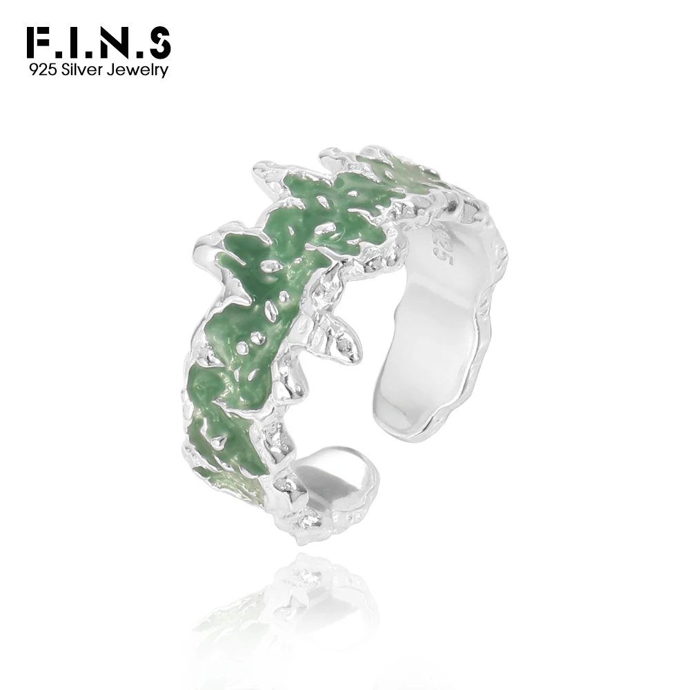 

F.I.N.S оригинальный дизайн, морщины, нерегулярные, стерлинговое серебро S925, открытое кольцо, текстура, капельный клей, регулируемый палец, ювелирные изделия, подарки
