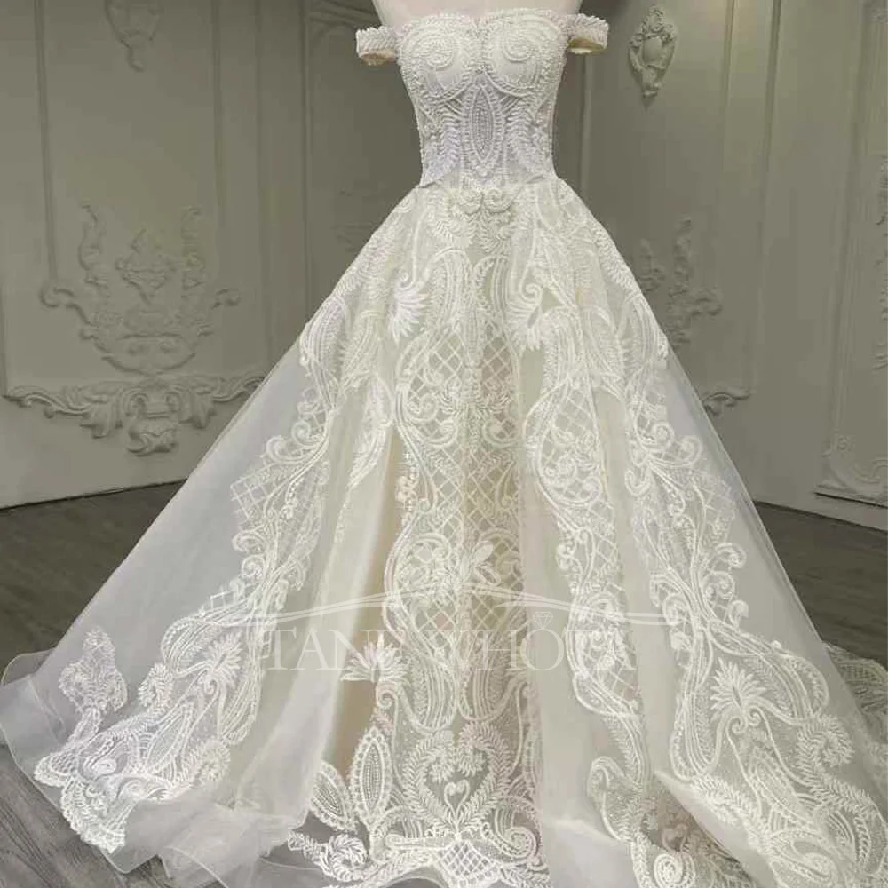 Vestidos De Noivas Off Shoulder Sweetheart Lace Up Back Classic Wedding Dress Beading Lace Bridal Dress