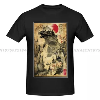 Godzillaed Gojiraes 남성용 우드블록 티셔츠, 라운드넥 면 티셔츠, 반팔 상의, 프린트 의류, 일본