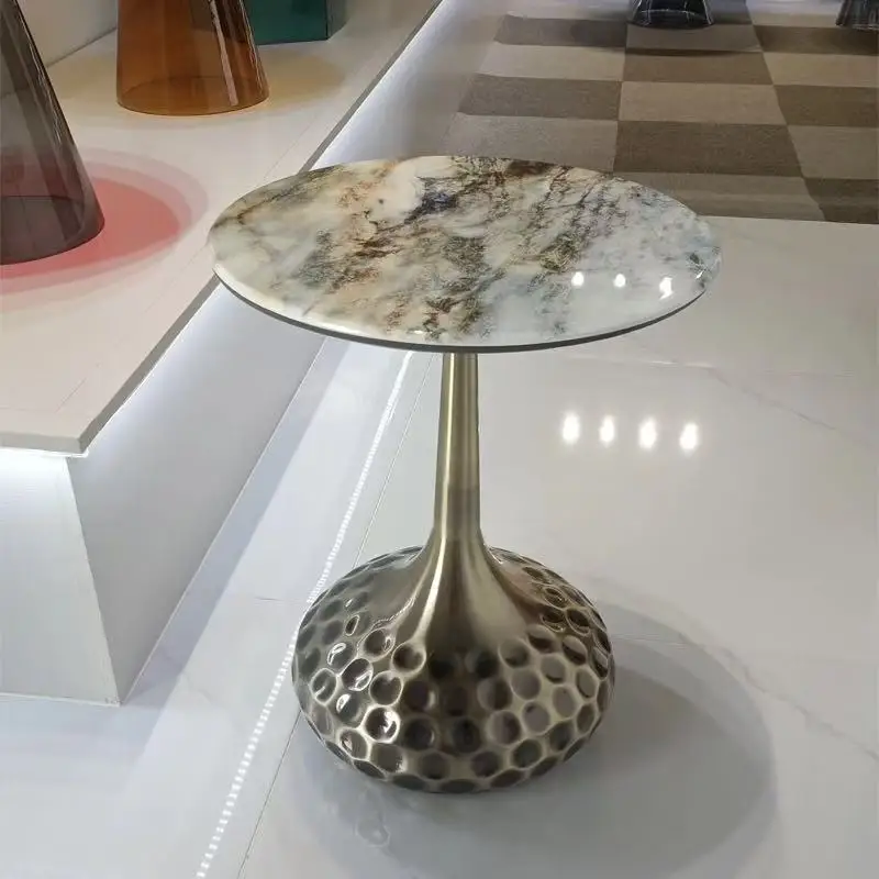 Modern coffee table, luxurious microcrystalline stone edge furniture, natural art round table, living room sofa, side table