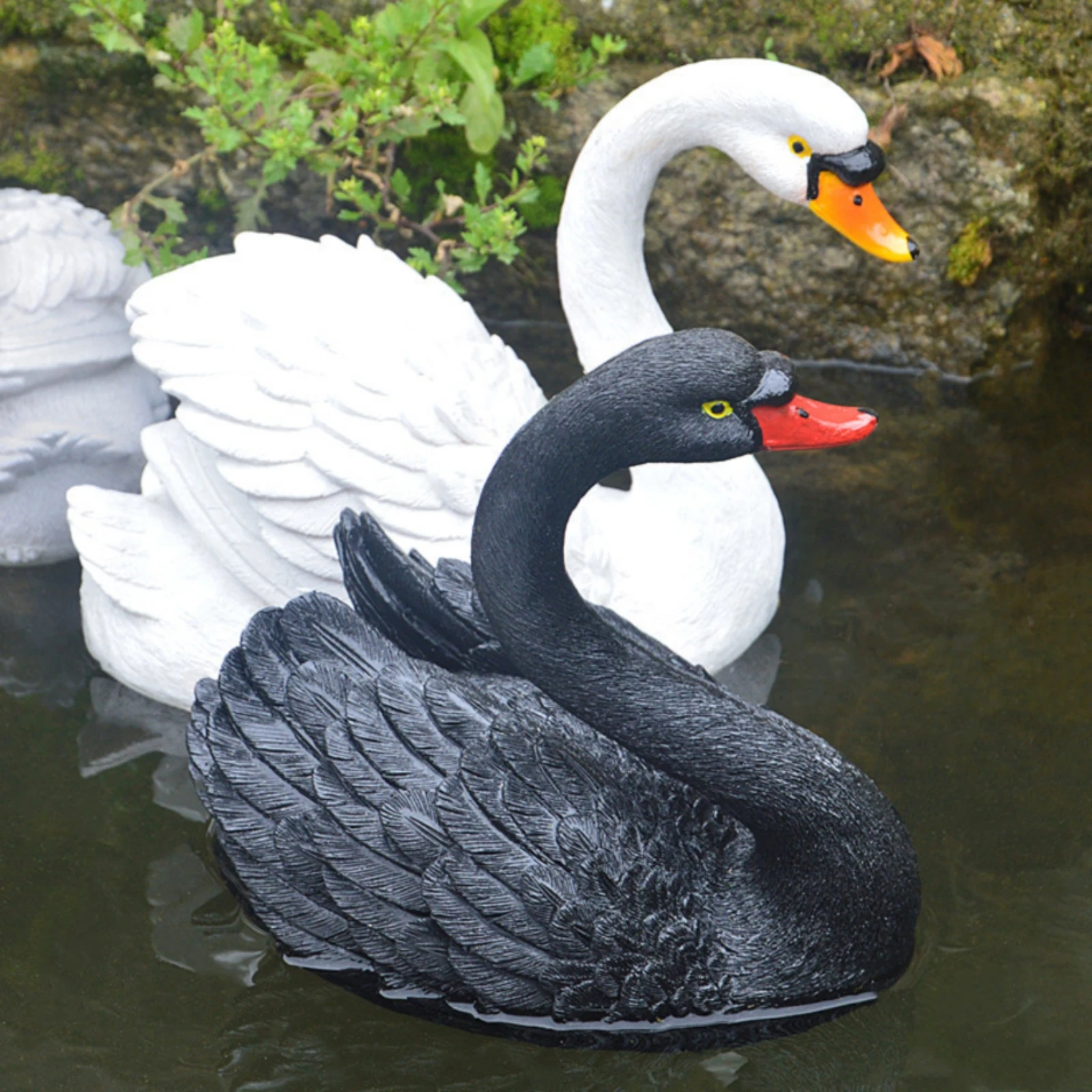 Floating Swan Figurine Feather Texture Floating Swan Ornament Water Ornament Vivid Detail for Garden, Courtyard