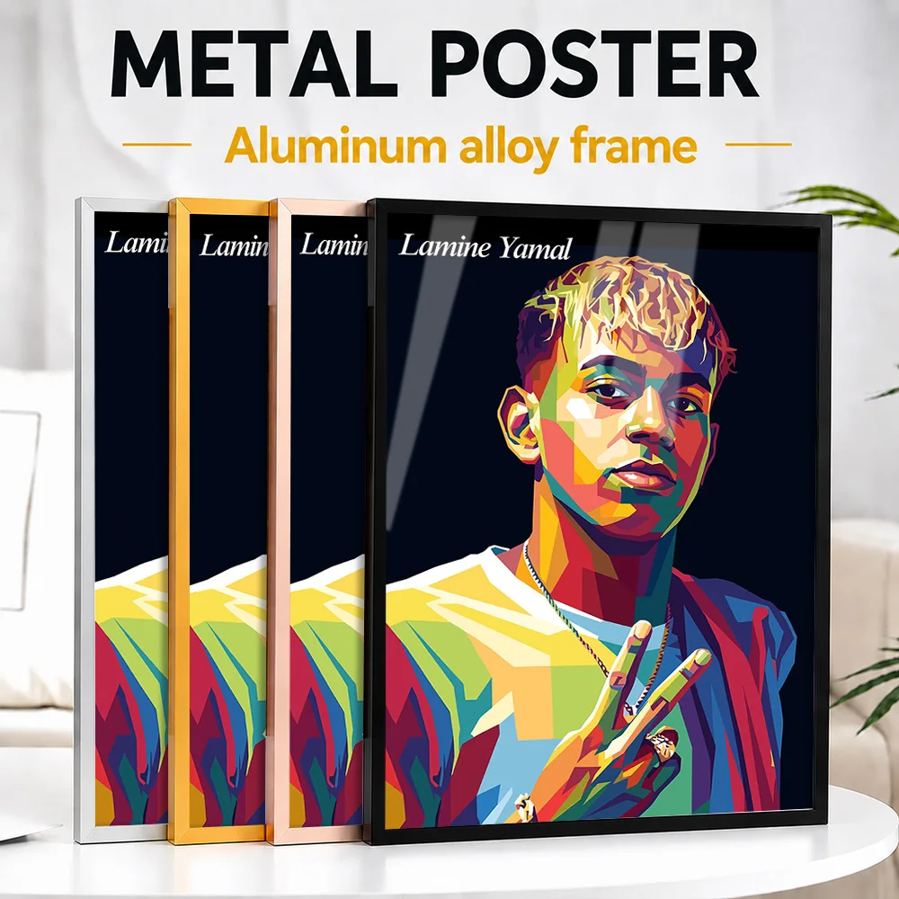 Lamine Yamal Pop Color Metal Poster With Aluminum Alloy Frame Personalized Photo Dynamic Athlete Style Wall Art For Sports Bar