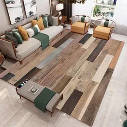 Rectangular Staggered 3d Planks Carpet Geometric Wood Grain Mats Entrance Non-Slip Floor Rug for Living Room Bedroom Home Decor