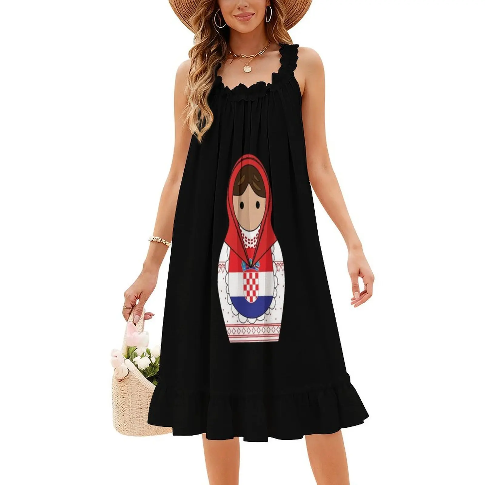 Vestido tipo bata Floral con pegatina de Matroska de Croacia para mujer, vestido informal de primavera y verano para fiesta, vestido Matroska de Croacia