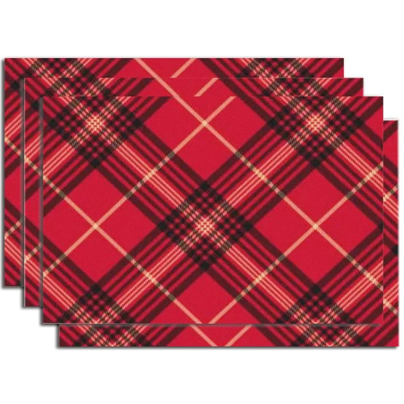 Classic Red Black Tartan Placemats Traditional Scottish Plaid Table Mat Waterproof Washable Holiday Farmhouse Dining Decor view 3