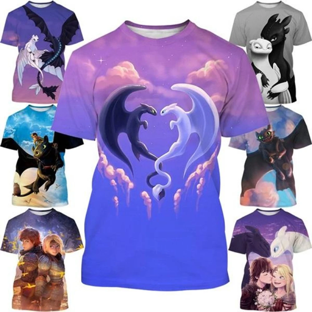 Man and Lady Casual T-shirt Animation Tops New Fashion 3D Printing How to Train Your Dragon T-shirt Funny Kids T shirt 100-6XL