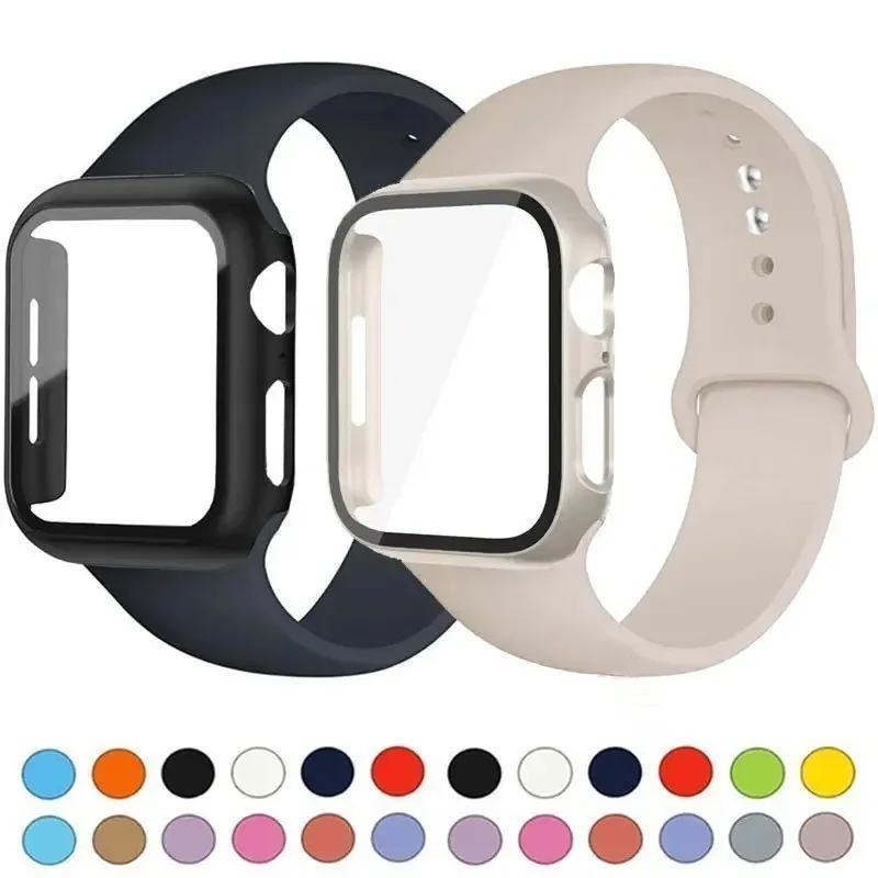 Silikonarmband+Hülle für Apple Watch 46mm 42mm 38 40 41 44 49 45mm iWatch Series 11 10 9 8 7 6 5 4 Ultra3/2 Hülle mit Glas
