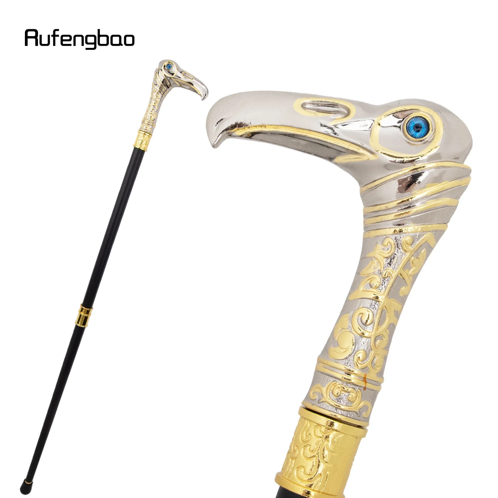 Golden White Eagle Head Luxury Decorative Walking Cane Luxury Stick Elegant Fashion Cane Cosplay Alloy Crosier Stick  93cm