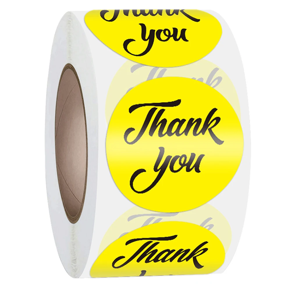 100-500pcs Labels 1 Inch Yellow Coated Paper Sticker Thank You Wedding Sticker Beautiful Gift Card Envelope Seal Label Sticker